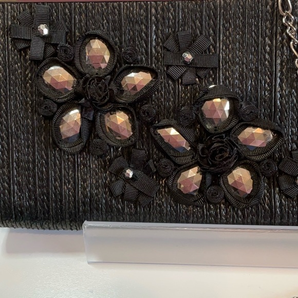 WHBM Floral Ribbon & Bead Embellished Black Clutch Shoulder Bag NWOT - Picture 4 of 13